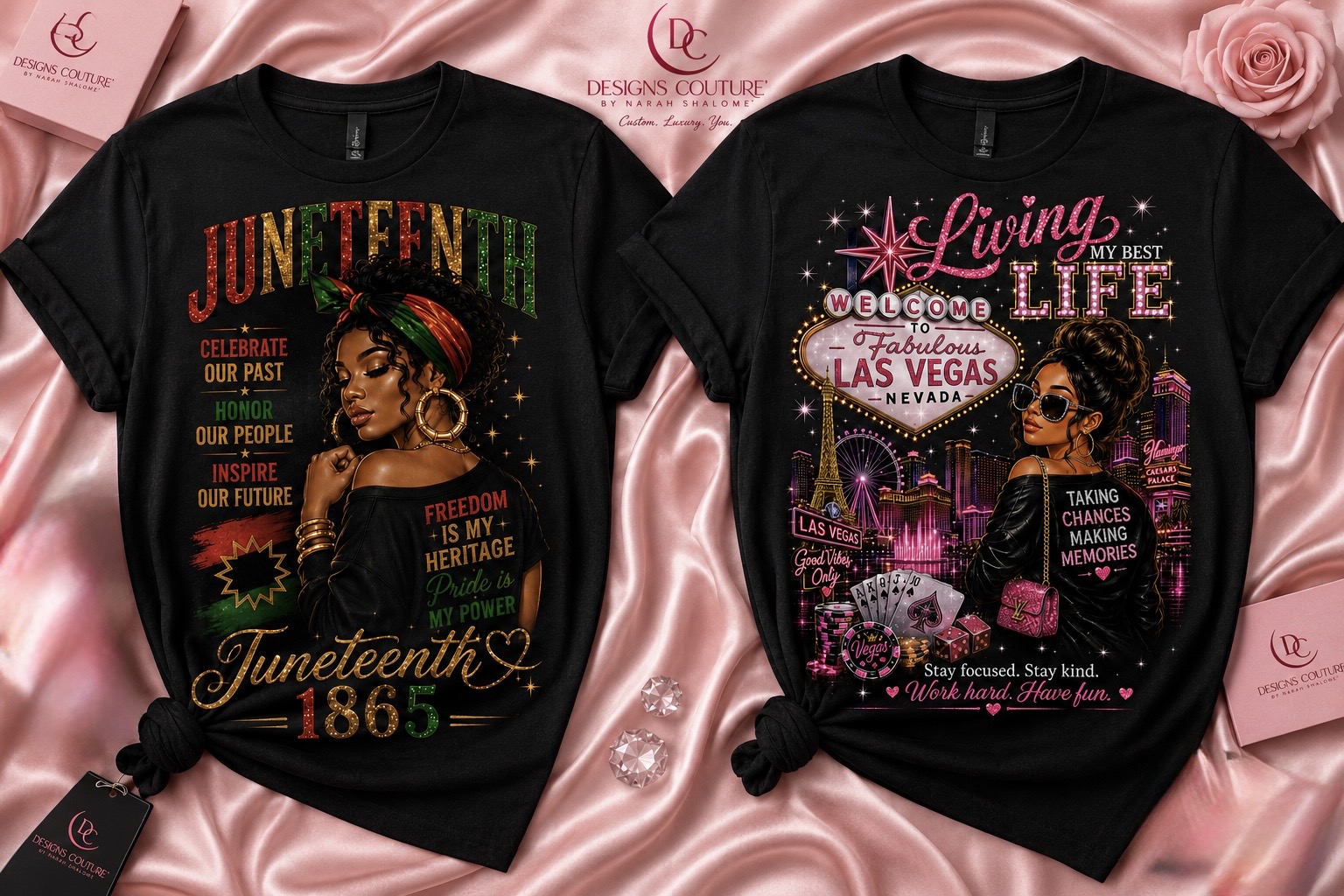 Juneteenth and Las Vegas themed t-shirts