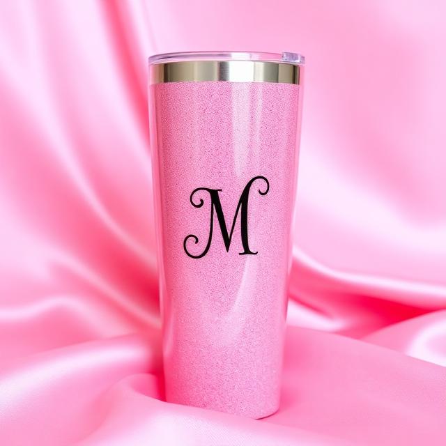 Pink glitter monogram tumbler