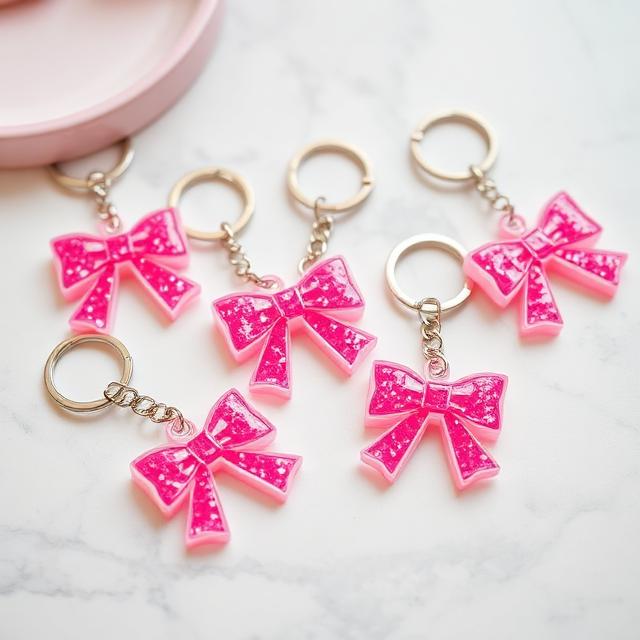 Pink glitter bow keychains