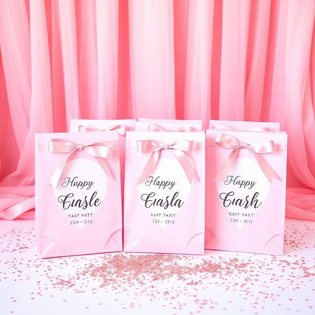 Pink party favor bags with ribbon